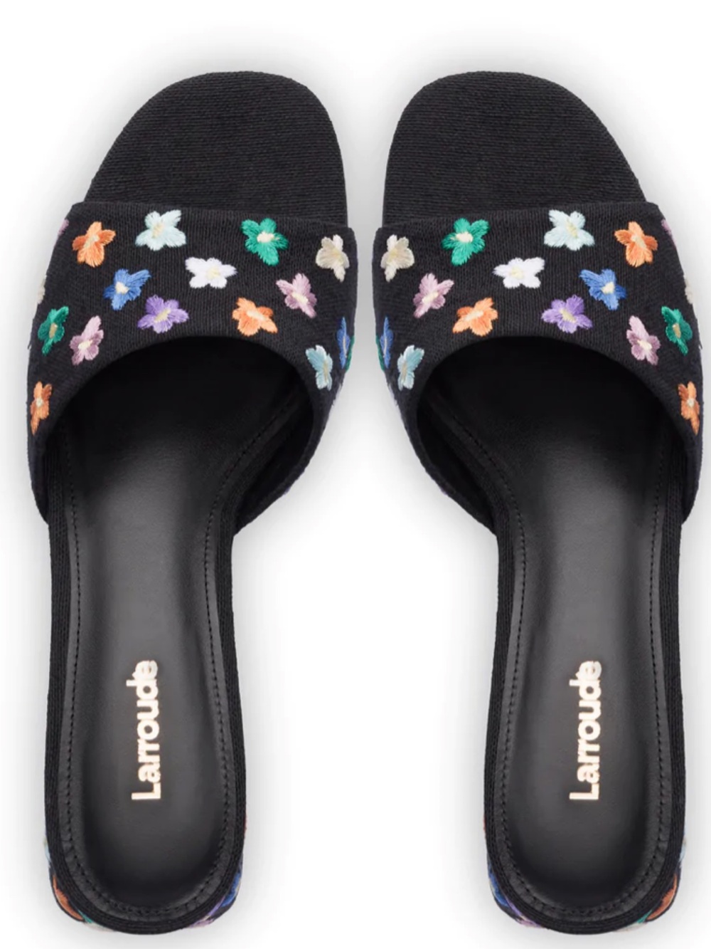 •LARROUDE• Brigitte Mule In Black Linen {7.5}<MULTICOLORED FLORAL>